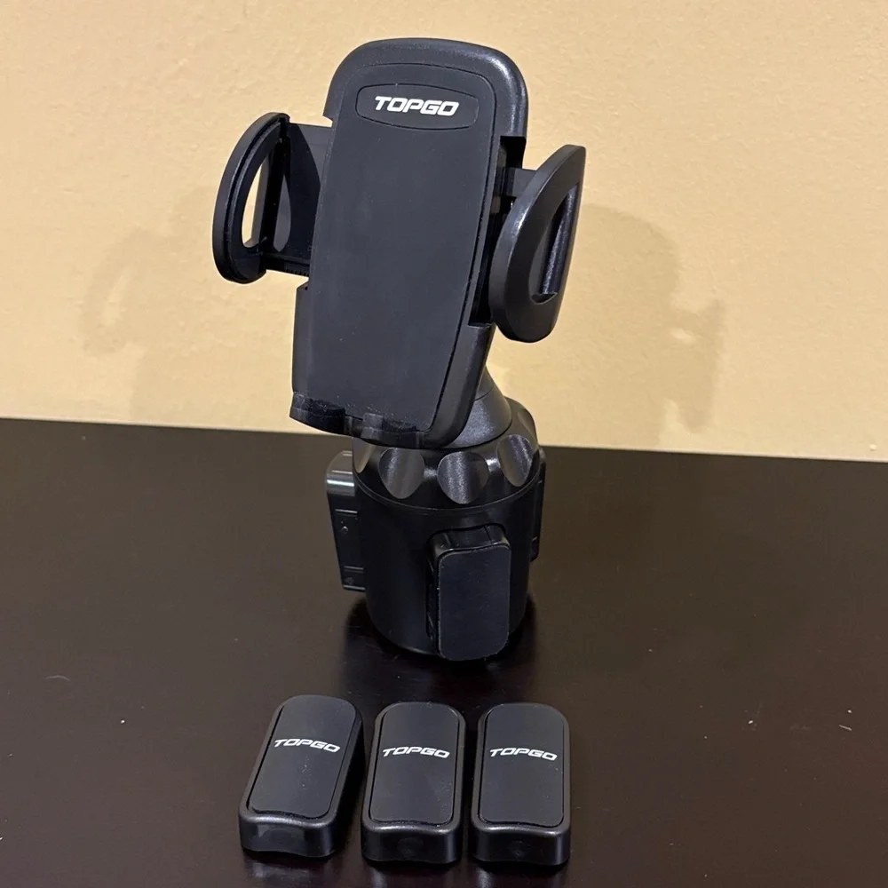 TOPGO Cell Phone Holder with Extension Arm for Car Cup Holder Black